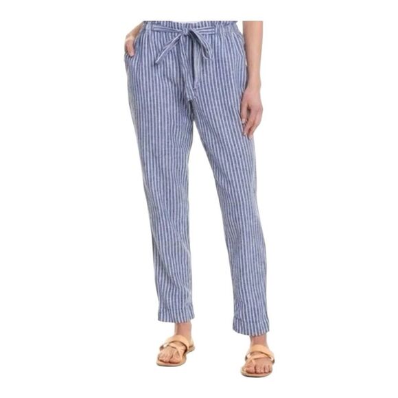 BEACHLUNCHLOUNGE GIAVANNA LINEN COTTON BEACH PANTS BLUE/WHITE STRIPE size M - Picture 1 of 8